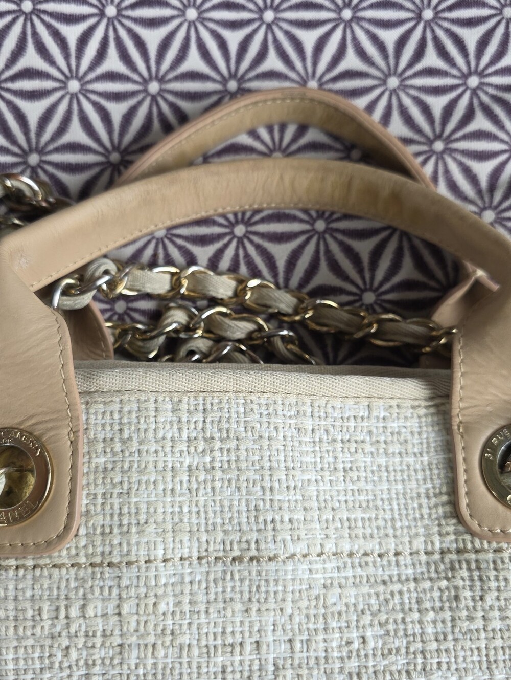 CHANEL Medium Deauville Tote Beige Raffia Glitter Gold Hardware - Picture 9 of 15